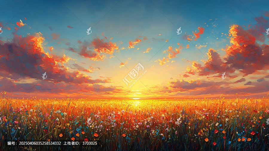 花邊草地夕陽(yáng)圖