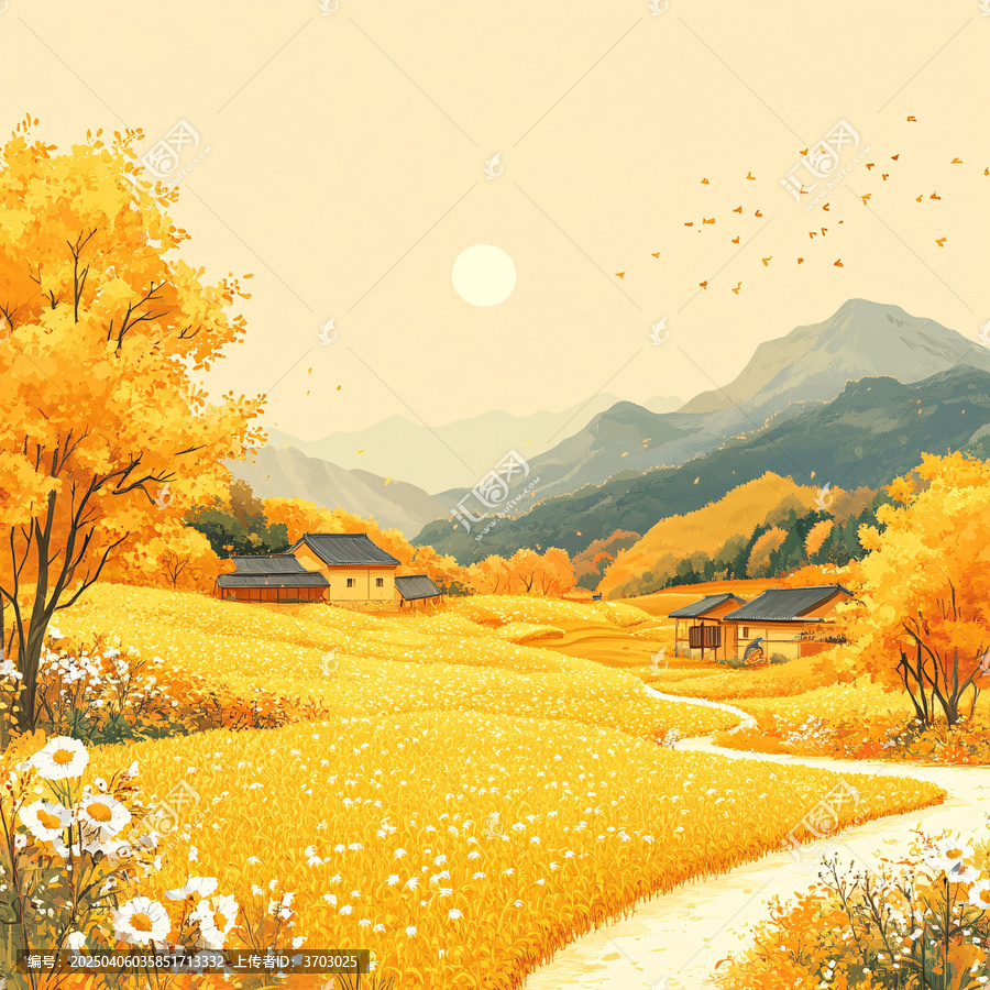 秋收稻田風(fēng)景
