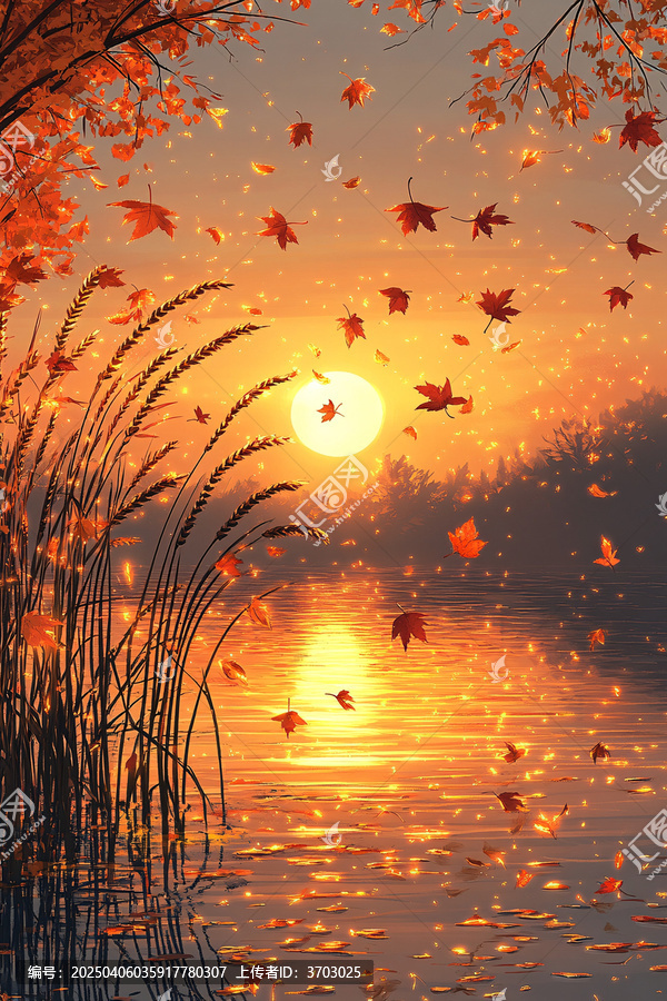 秋葉映水夕陽(yáng)金