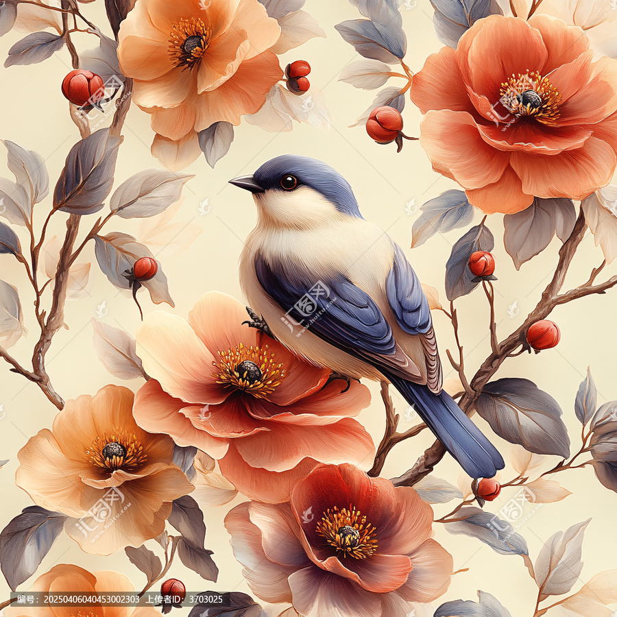 牡丹花枝鳥背景
