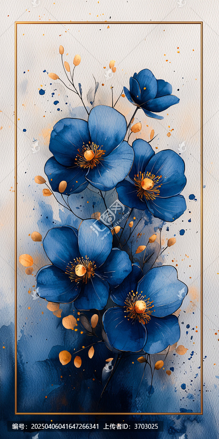 藍(lán)色花卉水彩框