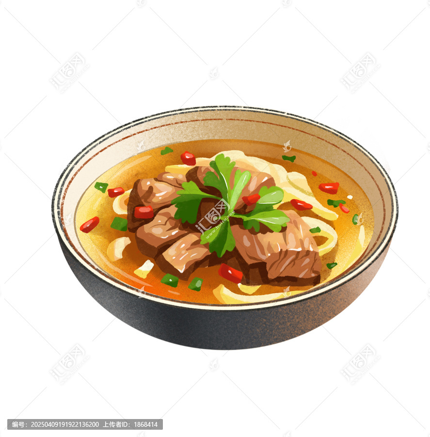美味牛肉湯手繪美食插畫(huà)