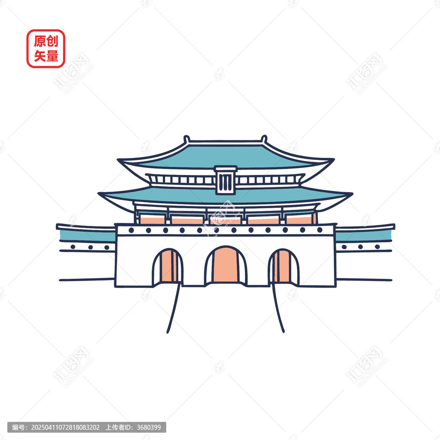 矢量插圖建筑國(guó)風(fēng)古建筑大殿