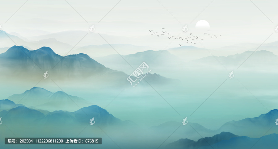 意境青綠山水國畫