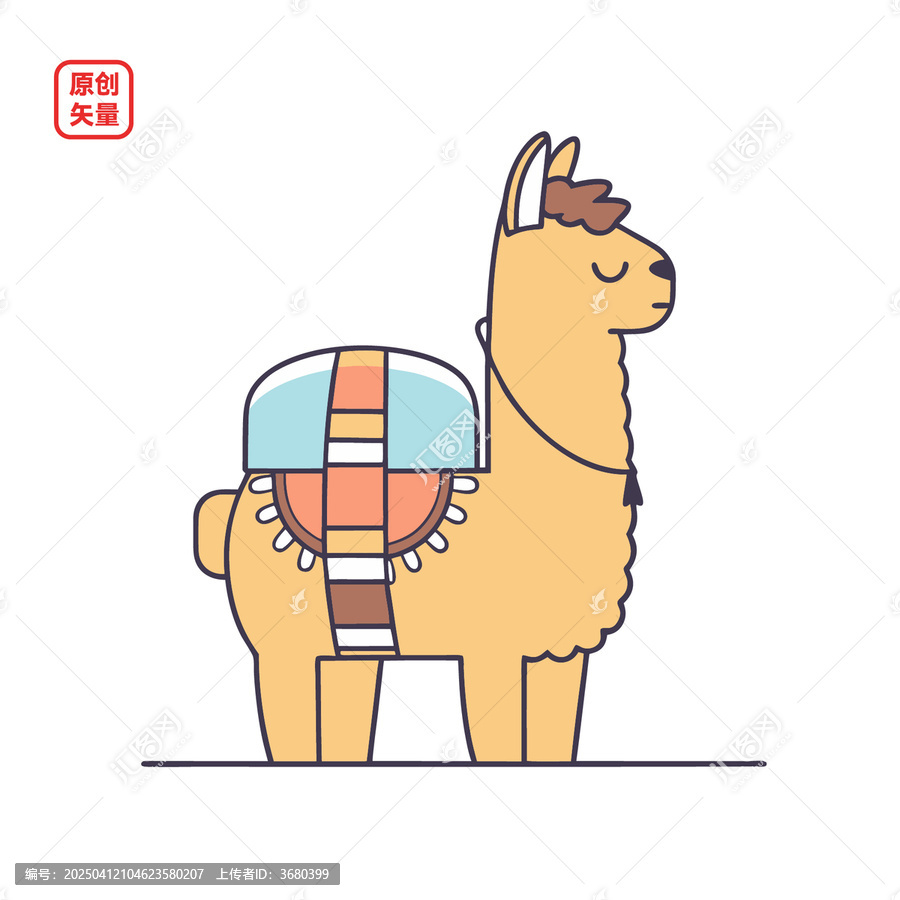 矢量插圖動物簡約拖著貨物駱駝