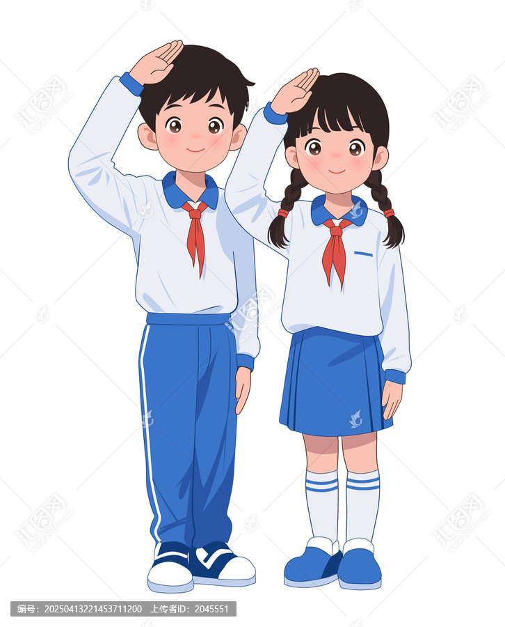 少先隊員敬禮小學(xué)生男孩女孩