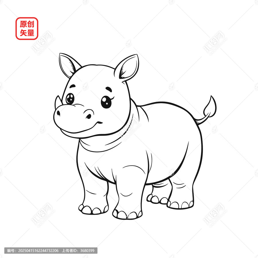 矢量插圖動物手繪線條小犀牛