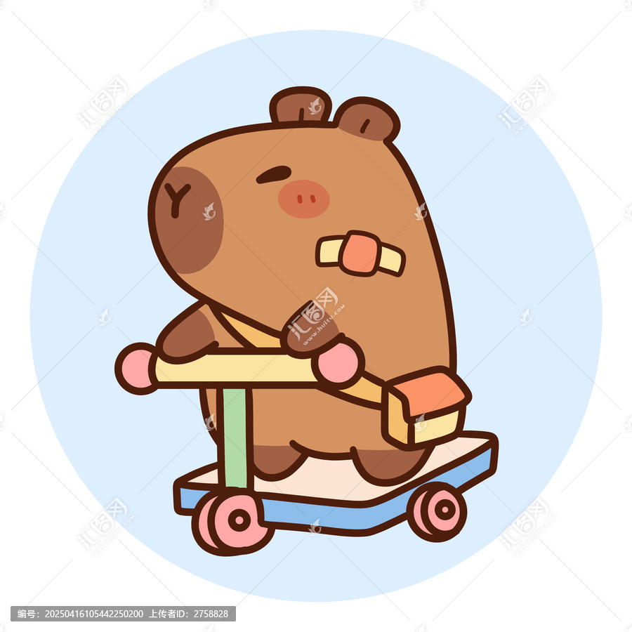 可愛卡皮巴拉玩滑輪車插畫