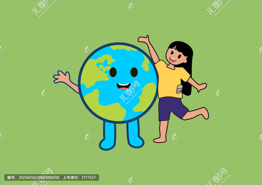 人與自然微笑地球與女孩快樂擁抱