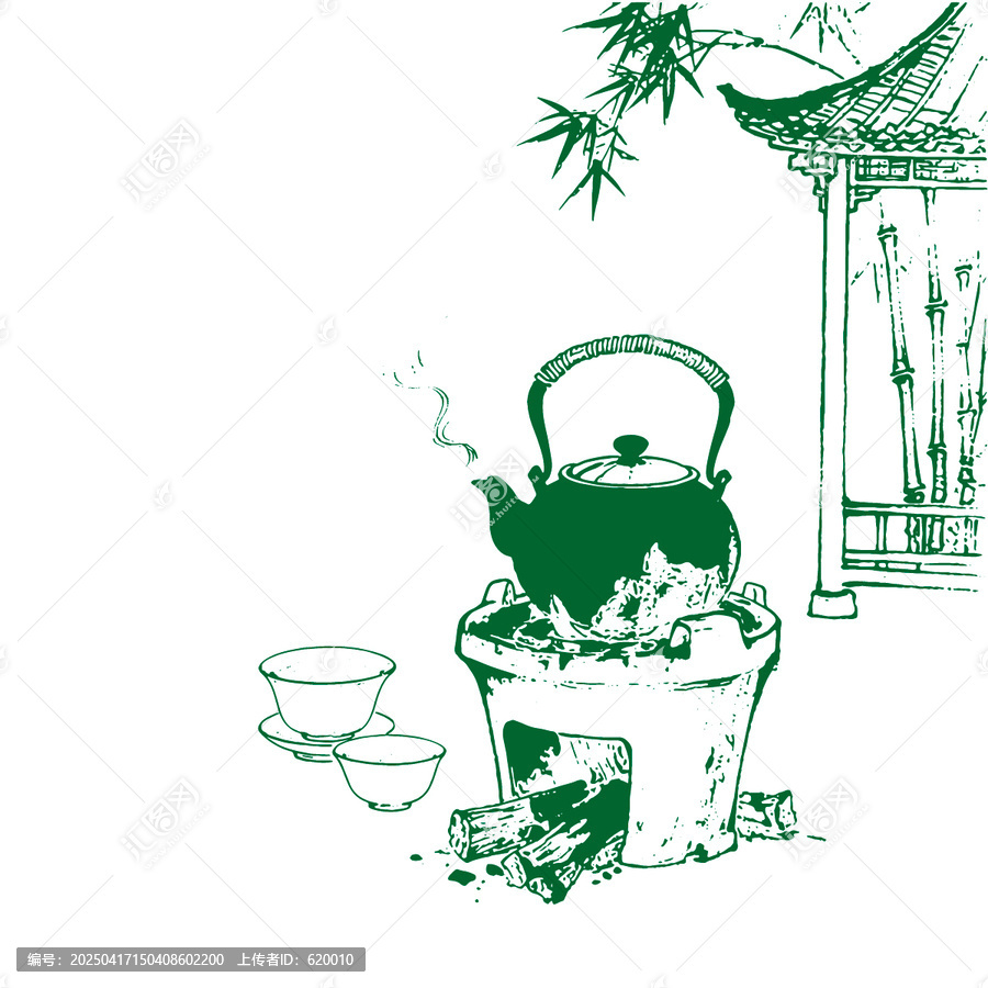 中國風(fēng)古風(fēng)煮茶手繪底紋茶葉包裝設(shè)計矢量圖