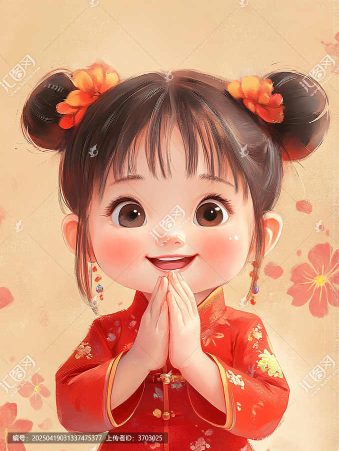 雙馬尾女孩拜年圖