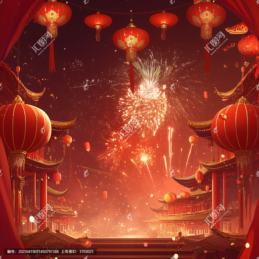 紅背景煙花燈籠