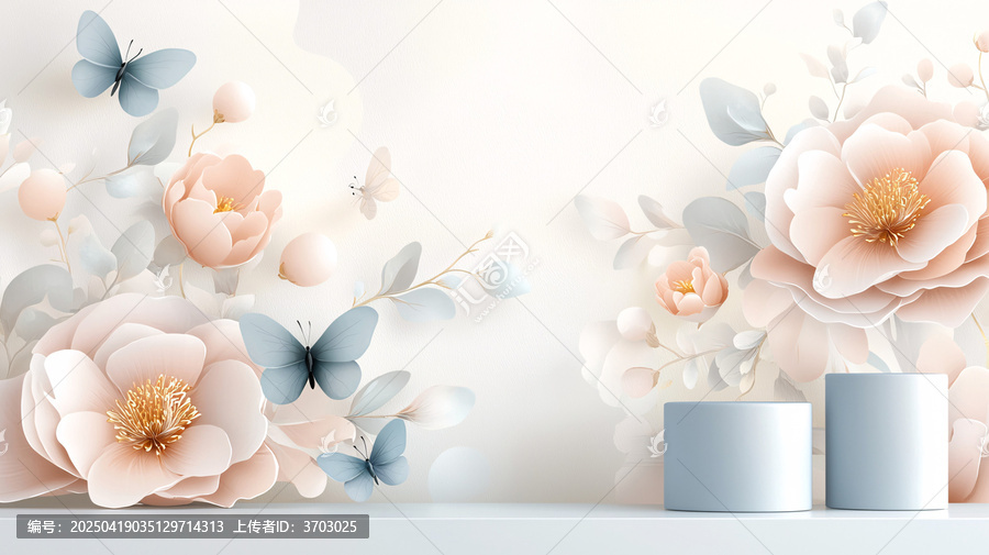 煙色牡丹蝶影圖