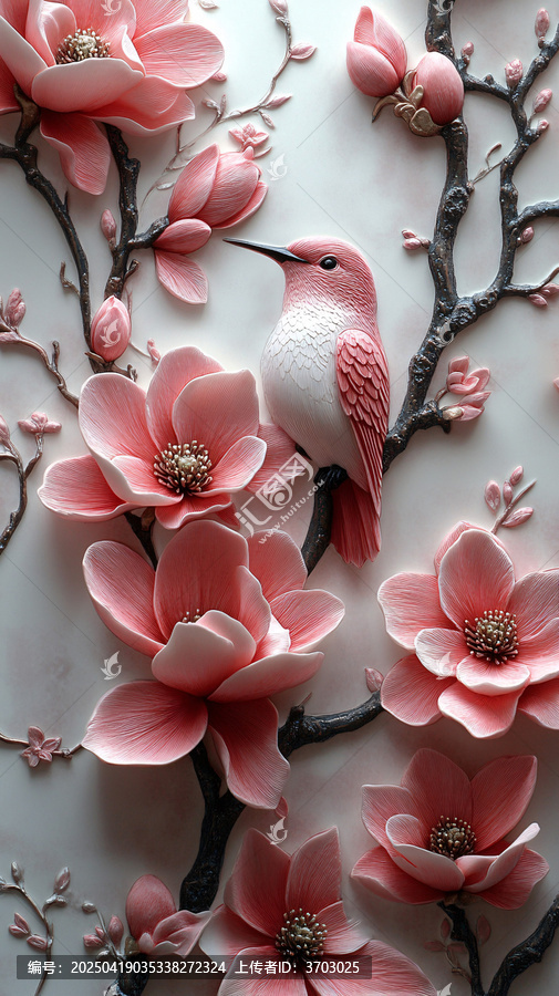 粉墻鶴鳥木蘭花