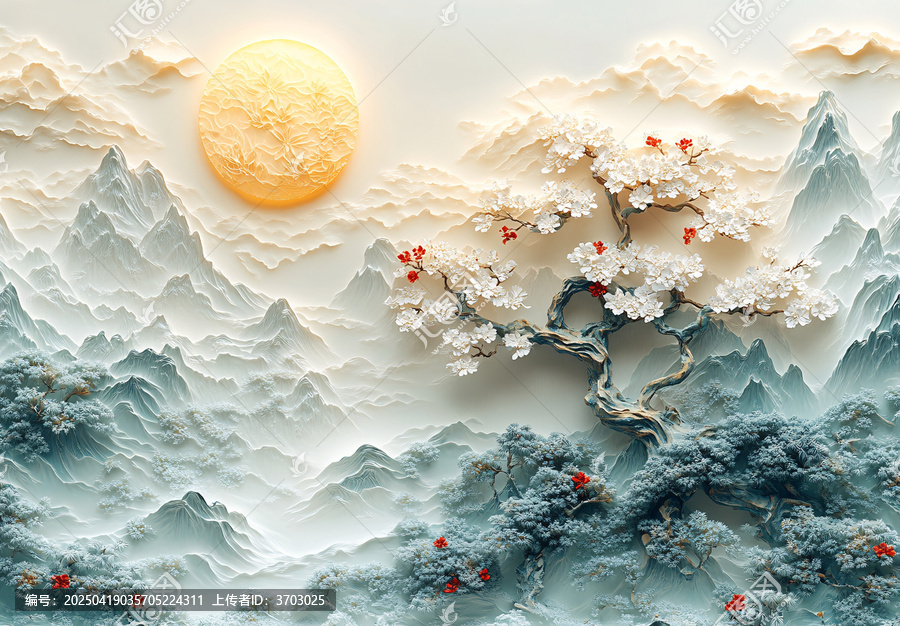 雪山月下樹(shù)影