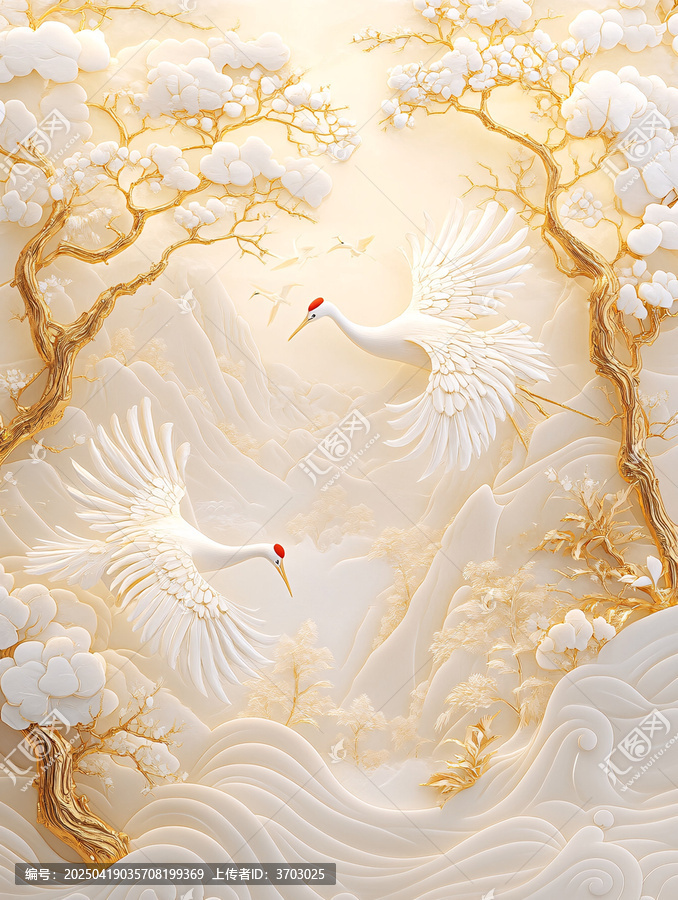 白鶴飛翔山云間