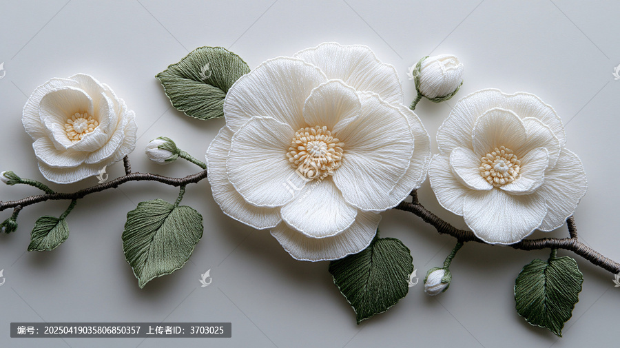 白茶花刺繡圖案