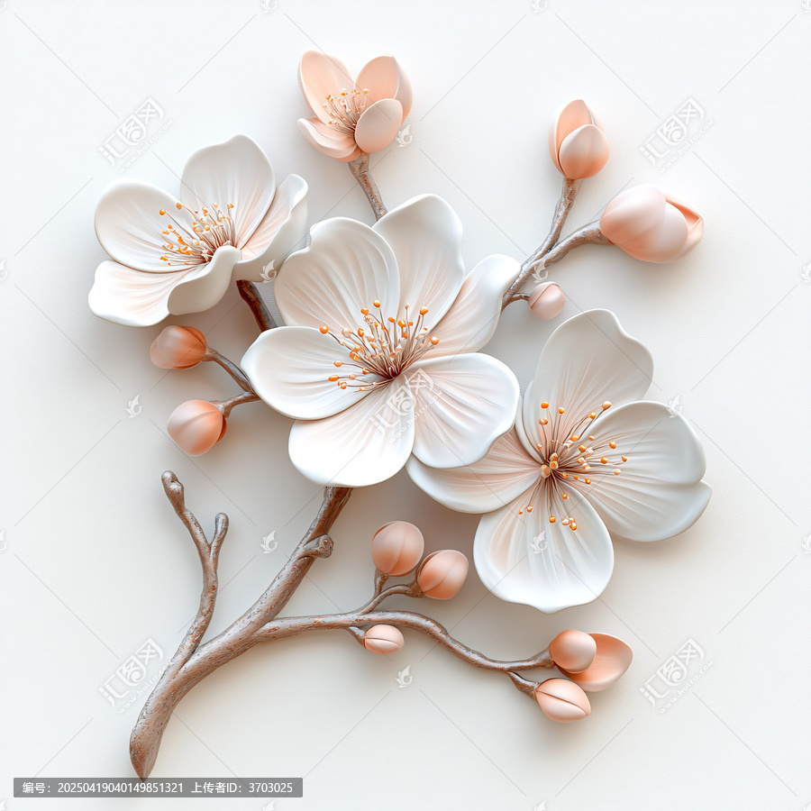 白桃梅花三維畫