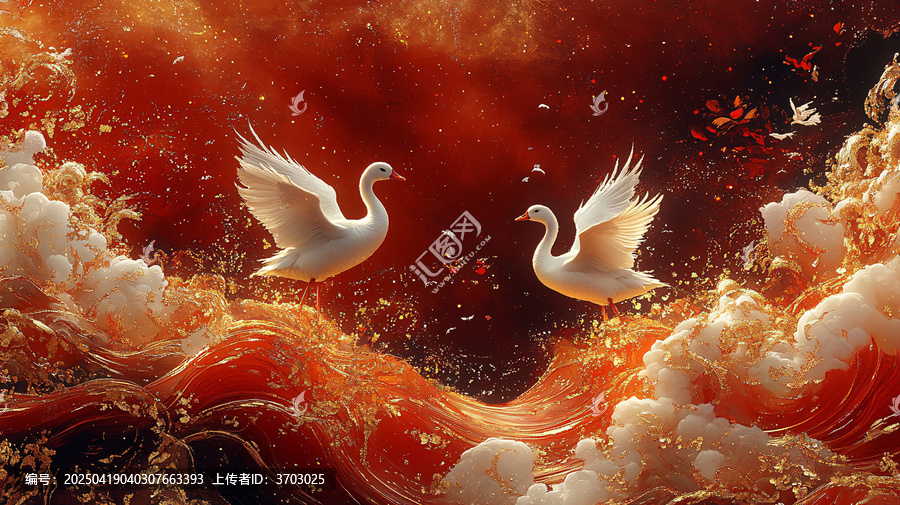 白鵝金羽漩波圖