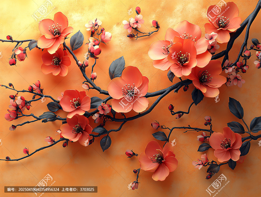 桃花紅葉黑背景