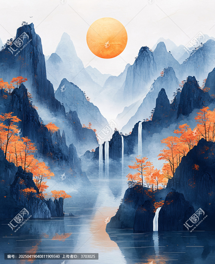 山水云霧金邊圖