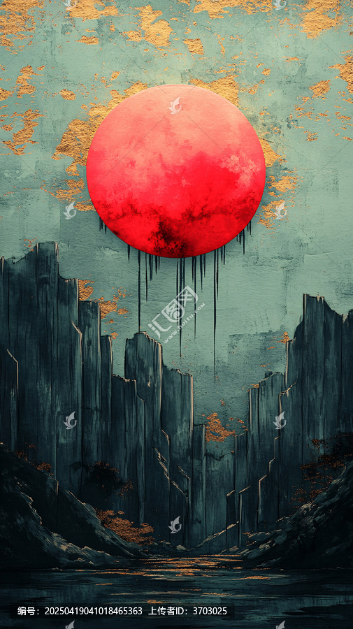 粉色太陽與金色背景