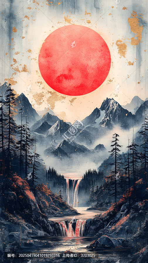 粉色太陽與金色背景