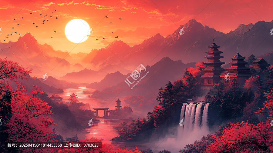 櫻花瀑布圖