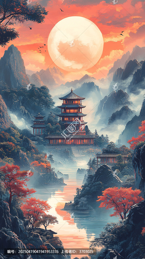 中秋月色映古寺
