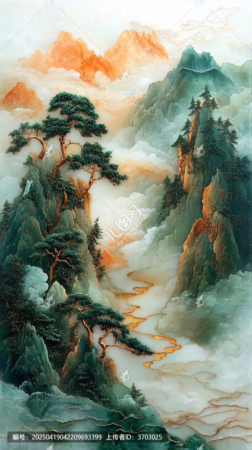 青銅嵌玉山水畫
