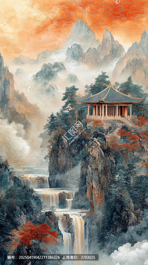 青銅嵌玉山水畫