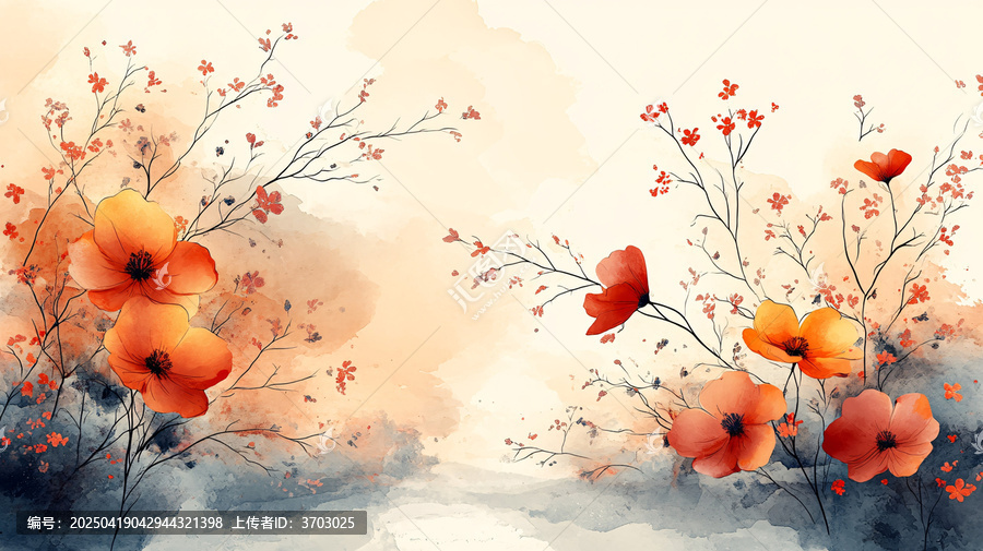 花卉邊框水彩背景