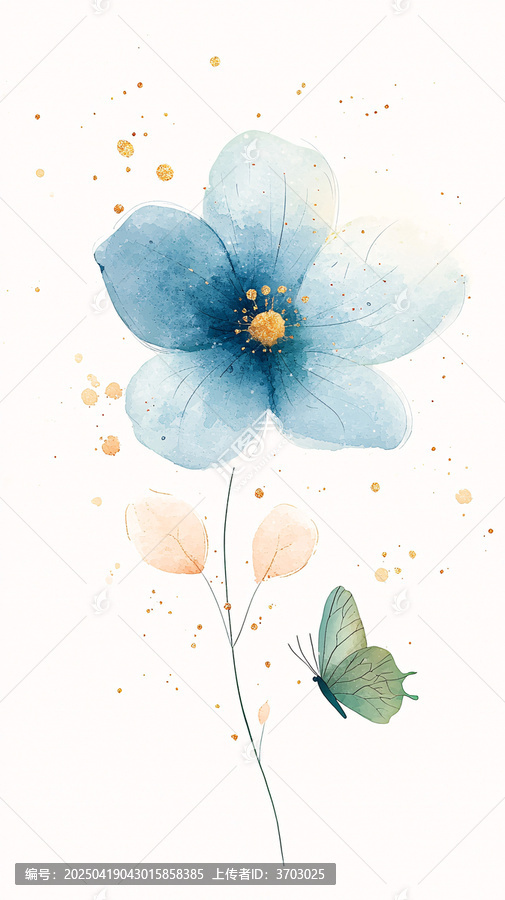 青花金蕊綠蝶圖