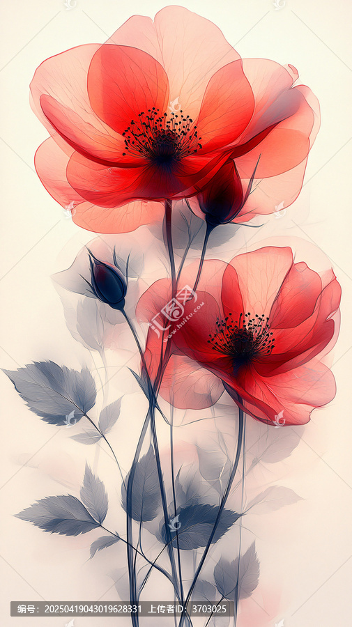 紅玫瑰水彩花卉