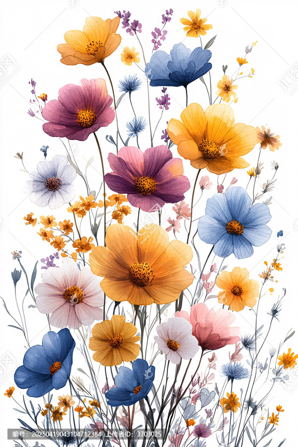 白底柔彩花卉圖