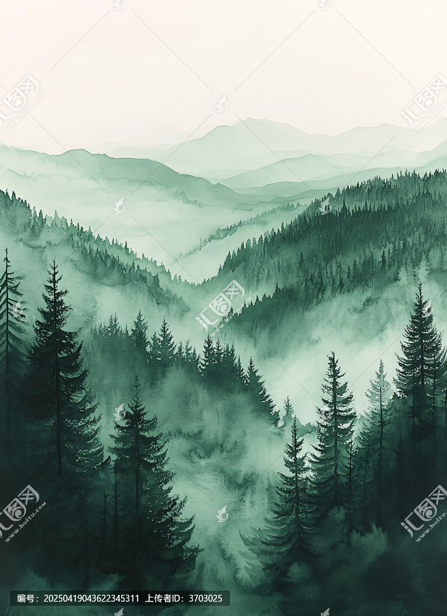 翠綠水墨海天