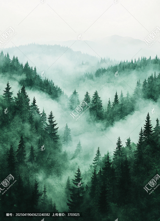 翠綠水墨海天