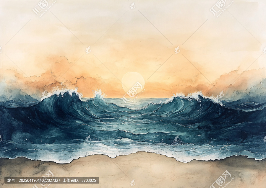 水彩海灘風(fēng)景