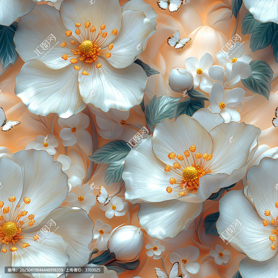 白花綠葉粉背景