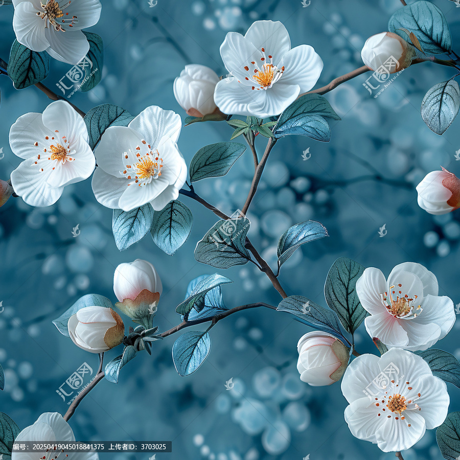 淡粉白花藍(lán)綠底紋