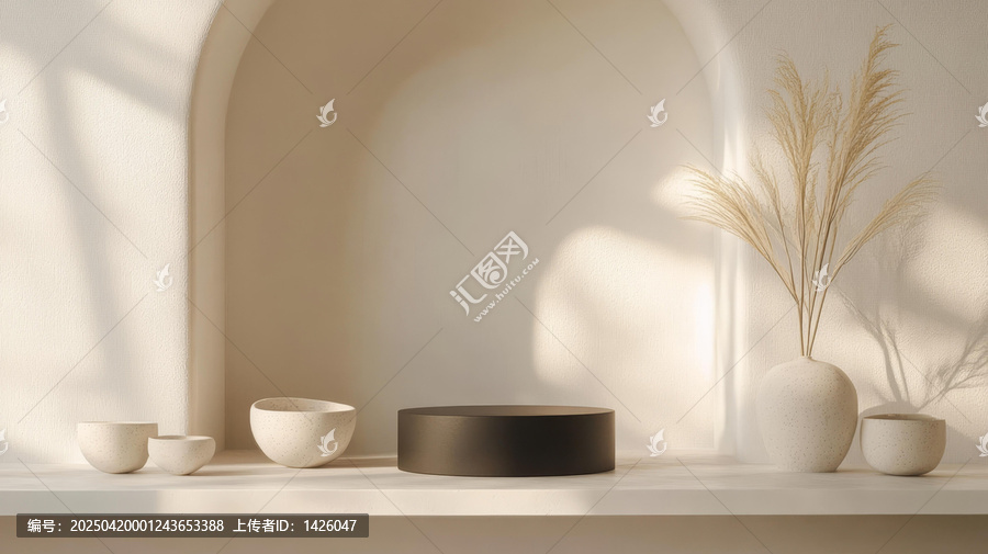極簡(jiǎn)主義裝飾性碗與花瓶展示臺(tái)