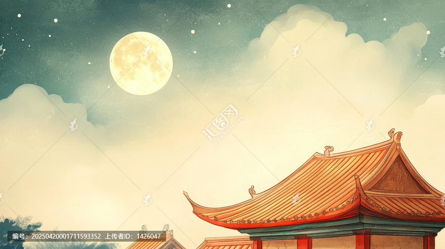 滿月下的古建筑