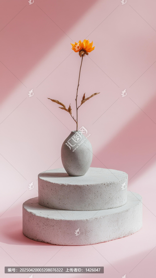 粉色背景上的花瓶與花卉擺臺(tái)