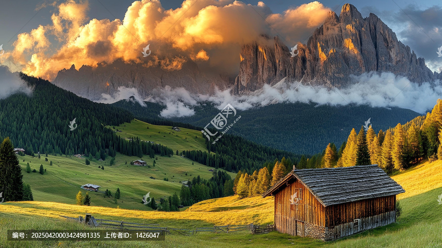 壯麗山谷木屋景色