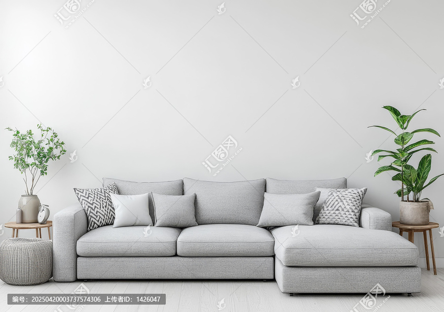 現(xiàn)代灰色轉角沙發(fā)簡約客廳