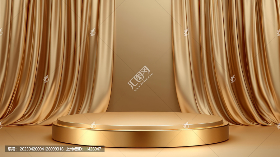 奢華金色展臺與綢緞背景