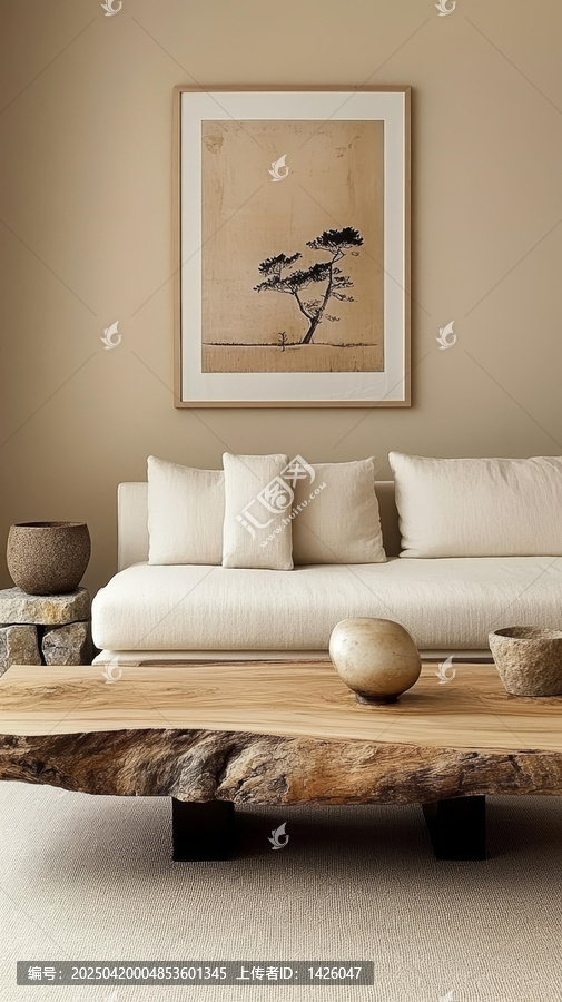 極簡(jiǎn)風(fēng)格客廳與現(xiàn)代樹木圖畫