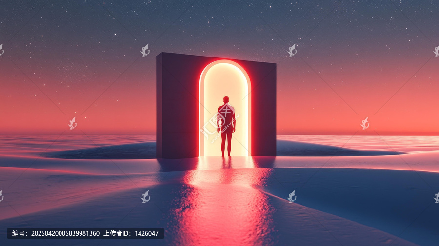 夕陽沙漠中的霓虹門戶