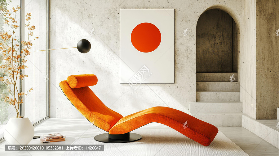 混凝土室內(nèi)現(xiàn)代橙色躺椅