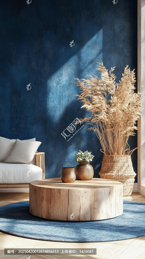 現(xiàn)代波西米亞風(fēng)格客廳場景實(shí)木茶幾